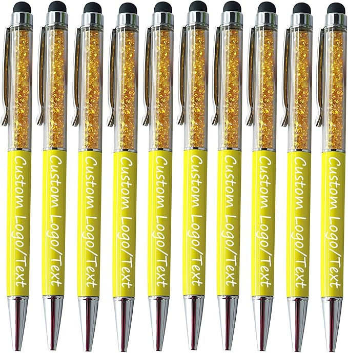 Customized Pens with Name/Logo - Touch Screen Stylus Ballpoint Pen, Perfect for Weddings, Business & Personalized Gifts (Yellow,50)