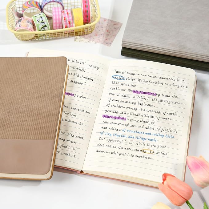 TSFPapier Lined Journal Notebook for Work College Ruled Note Book 5.79"x8.27" A5 PU Leather Daily Journaling 216 Pages for Women Men Writing Home School Supplies Business (Pink)