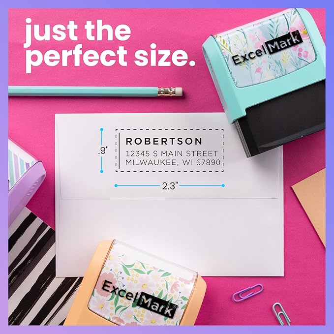 ExcelMark Address Stamp - Custom Return Address Stamp with Elegant Designs, Vibrant Colors & Patterns – Perfect for Mail, Invitations & Gifts (Seafoam Mount, Modern Line)