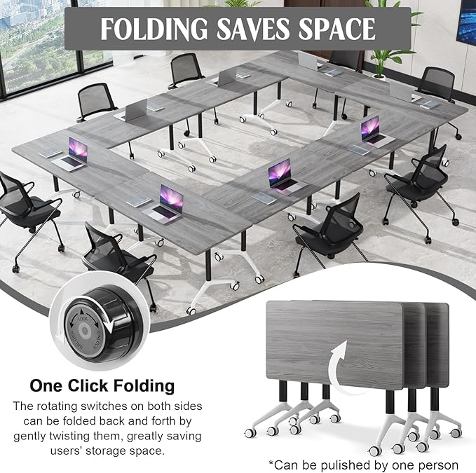 Conference Table,55.1''Folding Conference Room Table for 4-12 People,Mobile Flip Top MeetingTraining Table with Different Coulor and Styles for Offices, Classrooms,Meeting Room (2, 47.2''F)