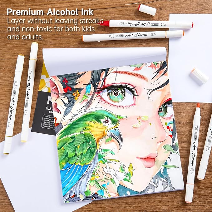 Shuttle Art 26 Colors Skin Tone&Hair Art Markers, Dual Tip Alcohol Based Flesh-Color Marker Pen Set Contains 1 Blender Perfect for Kids & Adults Portrait,Comic, Anime, Manga, Illustration