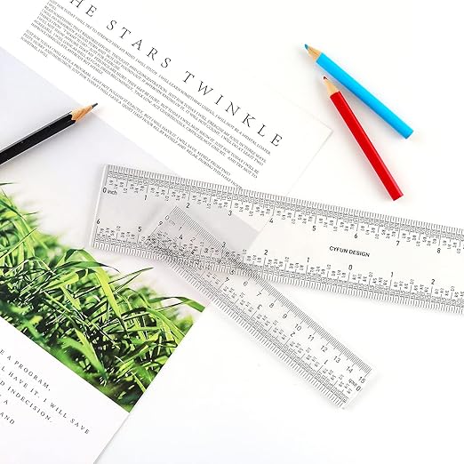 6/12inch Clear Acrylic Ruler 3 Pack Zero-Centering Ruler with Inches & Metric Measuring Tool Square and T-Shape Straight Edge Ruler Paper Cutting Craft Supplies School Supplies for Students,Office