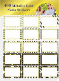 405 PCS Gold Metallic Name Tag, Blank Name Labels in 15 Designs with Permanent Adhesive Writable White Name Tag Stickers for School Office Home (Each Measures 3" x 2")