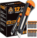 REXBETI 12-Pack Utility Knife, Retractable Box Cutter for Cartons, Cardboard and Boxes, 18mm Wider Razor Sharp Blade, Smooth Mechanism, Perfect for Office and Home use