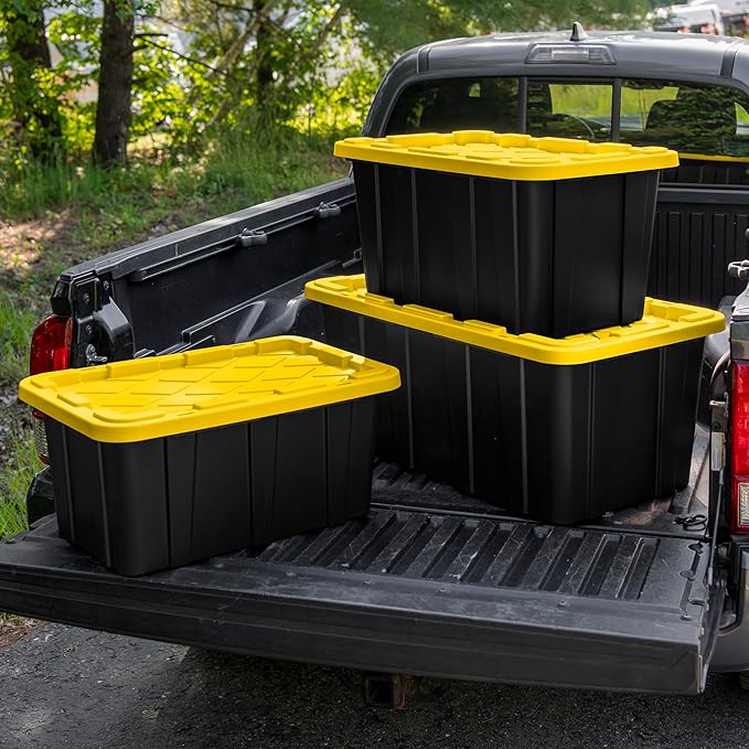 Sterilite 6-Pack Industrial Tote, Plastic Storage Container Bins with Lids, 27 Gallon - Heavy-Duty Organizing Containers for Closet, Bathroom, and Office