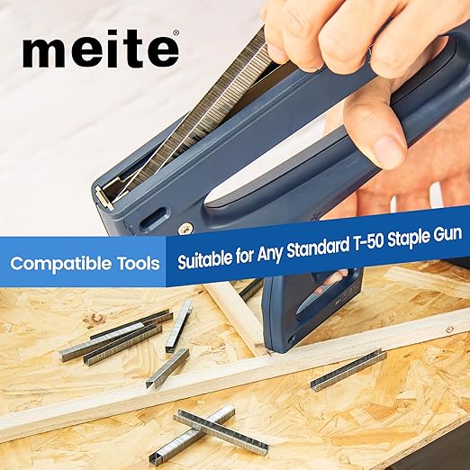 meite T-50 Staples Marine, 3/8 Inch 304 Stainless Steel Staples for Staple Gun, Heavy Duty 20 Gauge 3/8 Inch Crown T-50 Upholstery Staple for Marine Applications (5 Packs)
