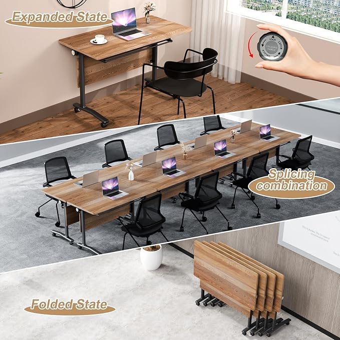 Conference Table Flip Top Mobile Conference Room Tables,Folding Conference Table with Wheels,Large Meeting Training Seminar Table Saving Space for Office Classroom(4B,47.2'')