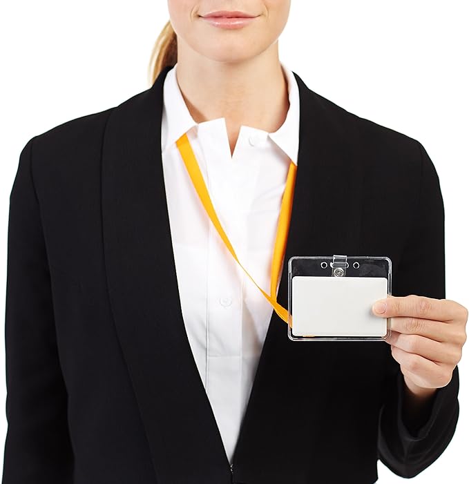 Amazon Basics ID Badge Holders, Horizontal Clear Plastic 3.38" x 2.38", Pack of 50
