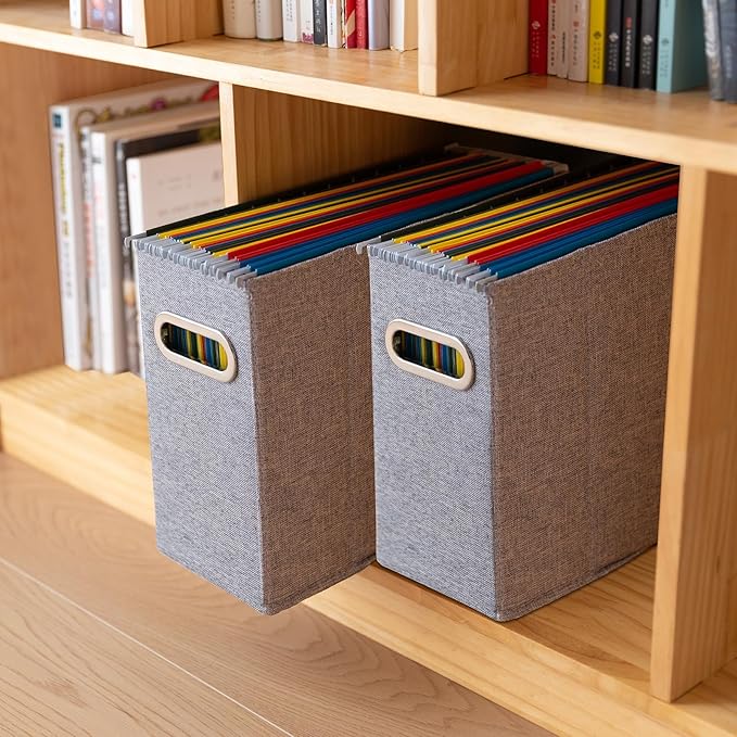 ComfortKeeper 6 Packs Letter Size File Organizer, File Folders Organizer, Fabric Storage Box, Collapsible Paper Organizer with Metal Handle, Smooth PVC Rails, Only Box (Gray)