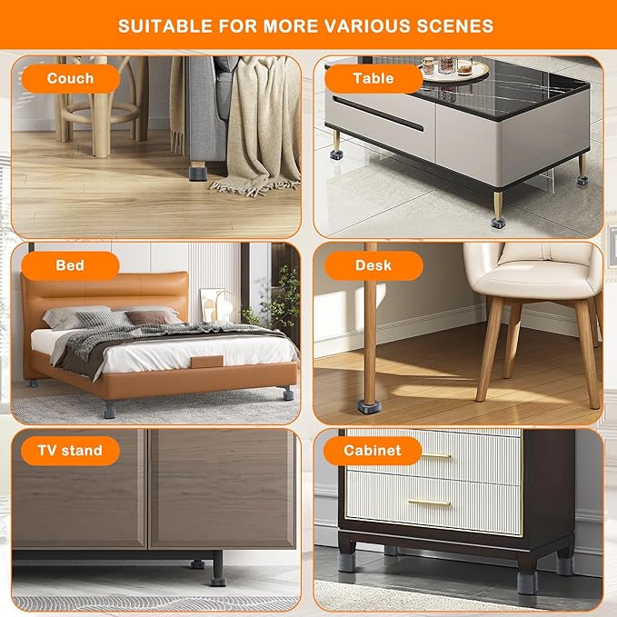 shouwuhho 8 Pack Furniture Risers Adjustable Bed Risers Heavy Duty Lifts Height 1", Square Stackable Bed Risers 1, 2 or 3 Inch for Desk Leg Table Couch Sofa Chair Bed Frame Legs Dorm, Gray