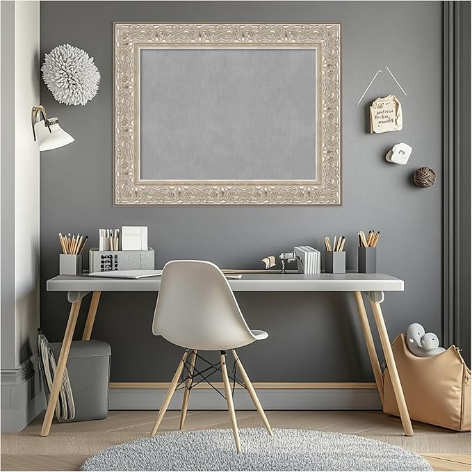 Amanti Art Silver Framed Magnetic Board 25x31 Medium Vision Board for use with Magnets, 100% Metal Sheet to Display Items as Office Decor or for Home Organization in mudroom, Kitchen or Kids Room