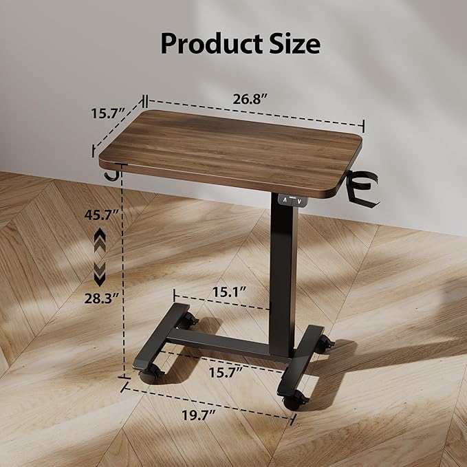 Agilestic Portable Standing Desk Height Adjustable, Mobile Table with Wheels, Small Size Sit Stand Table for Laptops, Rolling Desk for Home, 26" x 15.7"Computer Workstation, Dark Walnut