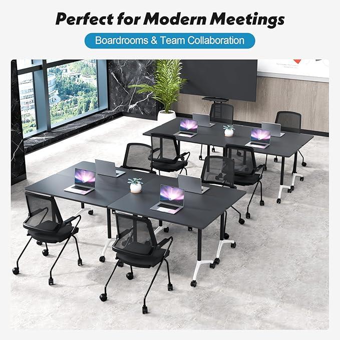 Goakwwuz Conference Room Table, Folding Conference Tables,Thicken Grey Tabletop,Flip Top Wooden Seminar Meeting Room Table for Conference Room Offices (10, Black, 55.1”)
