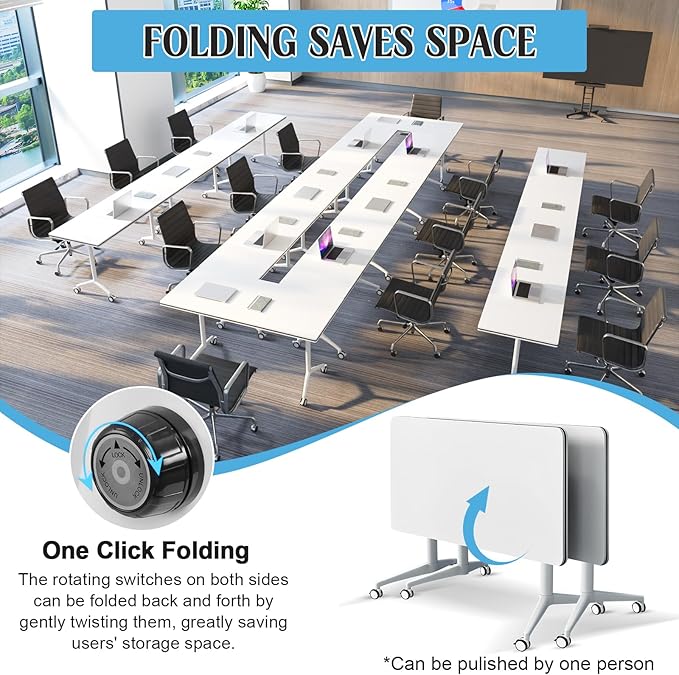 Conference Table,55.1''Folding Conference Room Table for 4-12 People,Mobile Flip Top MeetingTraining Table with Different Coulor and Styles for Offices, Classrooms,Meeting Room (2, A)