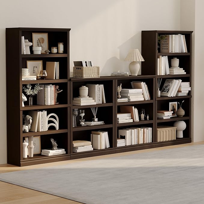 blini 3-Shelf Bookcase Wooden Bookshelves Dark Cherry 33in Wide Floor Standing Display Storage Shelves Tall Bookcase for Home Office, Living Room, Bed Room