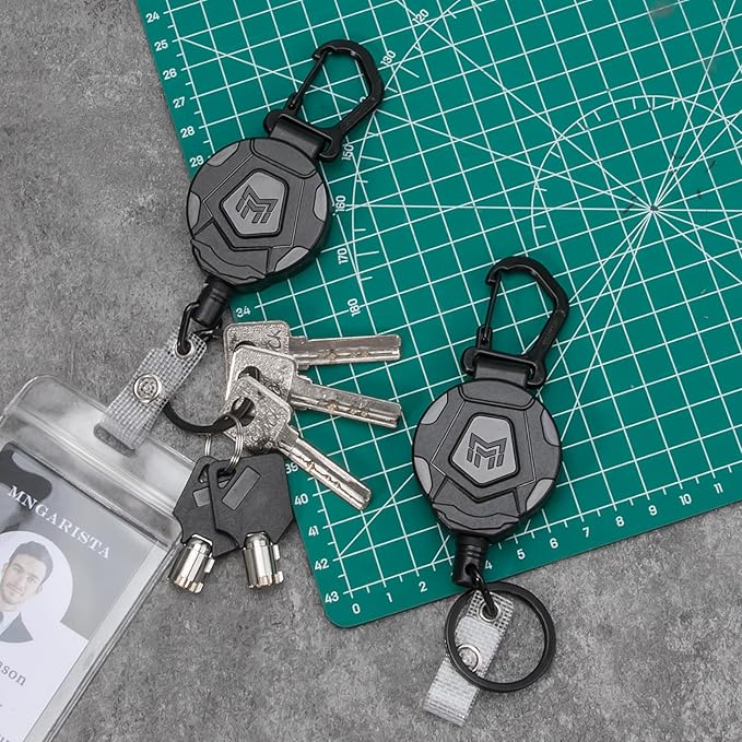 MNGARISTA 2-Pack Retractable Keychain, Heavy Duty Carabiner Badge Holder, Tactical ID Badge Reel Key Chain with 31.5” Steel Retractable Cord, 8.0 oz