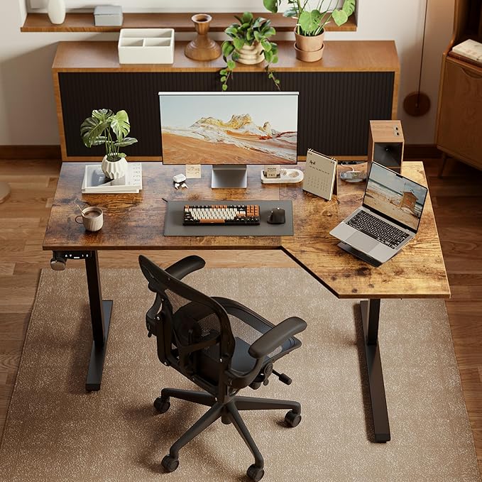 Agilestic Electric Standing Desk, L-Shaped 59 Inches Height Adjustable Desk, Sit and Stand up for Work Office Home, Ergonomic Rising Computer Table for Home Office with Splice Board, Rustic Brown