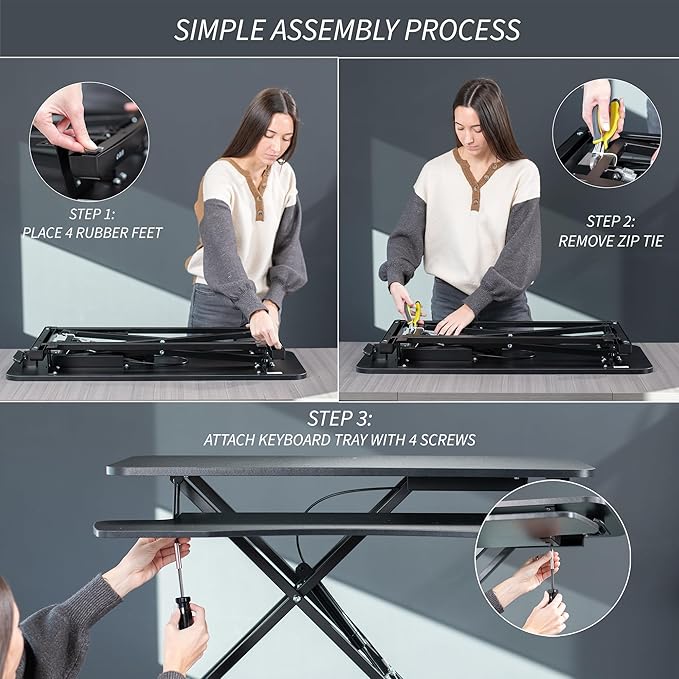 VIVO 36 inch Desk Converter, K Series, Height Adjustable Sit to Stand Riser, Dual Monitor and Laptop Workstation with Wide Keyboard Tray, Dark Walnut Top, Black Frame, DESK-V036KA