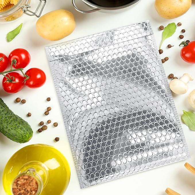 Amiff Silver Thermal Bubble Mailer, 18 x 22 Inches. 50 Pack Metallic Bubble Mailers. Self-Seal Insulated Mailers for Cold Shipping. Padded Envelopes Waterproof. Thermal Bag for Food, Cosmetics