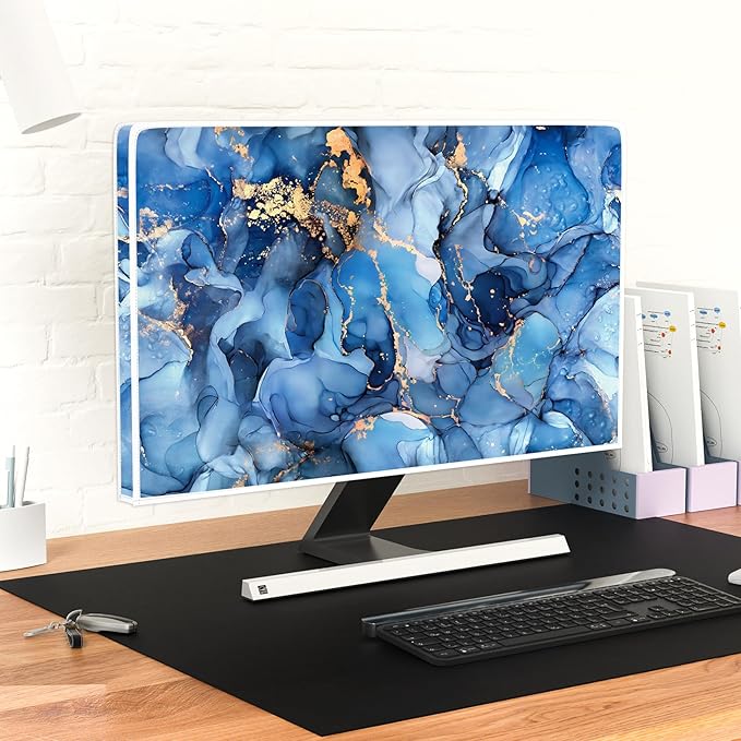 Baocicco Navy Blue Gold Marble Waterproof TV Dust Cover 70 Inch Creative Texture Grain Television Screen Cover Abstract TV Display Protectors Protective LED LCD OLED TVs Dust-Proof