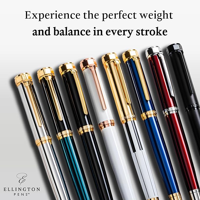 Ellington Pens Luxury Fountain Pen Set - Smooth Medium Nib- Includes 3 Ink Cartridges, Refillable Ink Converter, Gift Box- Fountain Pens For Writing, Calligraphy, Journaling, Sketching (Midnight Rose)