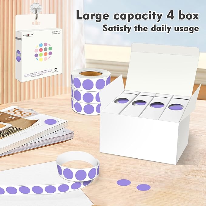 PARLAIM 3/4 Inch Roll Color Coding Labels,4000 per/4 Rolls Round Adhesive Color Coding Circle Dot Stickers for Office Home(Lavender)