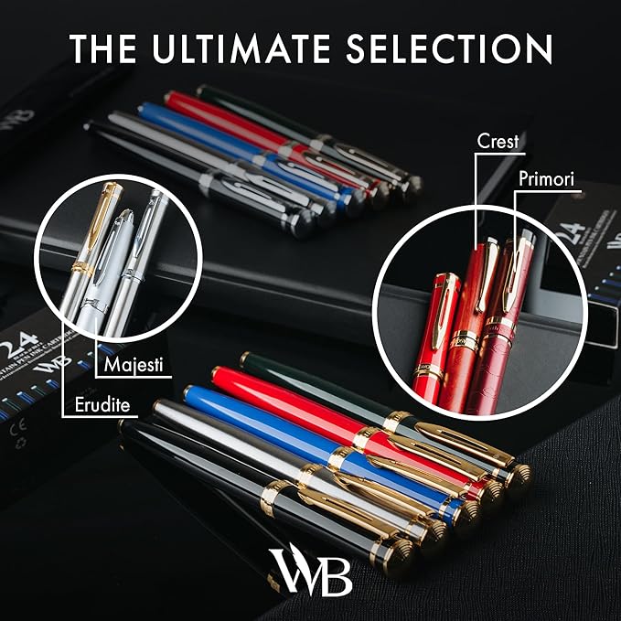 Wordsworth & Black Fountain Pen Set, 18K Gilded Extra Fine Nib, Includes 24 Pack Ink Cartridges, Ink Refill Converter & Gift Pouch, Gold Finish, Calligraphy, [Black Gold], Perfect for Men & Women