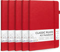 5 Pack Journal Notebook Bulk for School, Feela Hardcover Business Notebooks Classic Ruled Lined Journals with Pen Holder for Work Note Taking, with 5 Black Pens, 120 GSM, 5.1”x8.3”, A5, Red