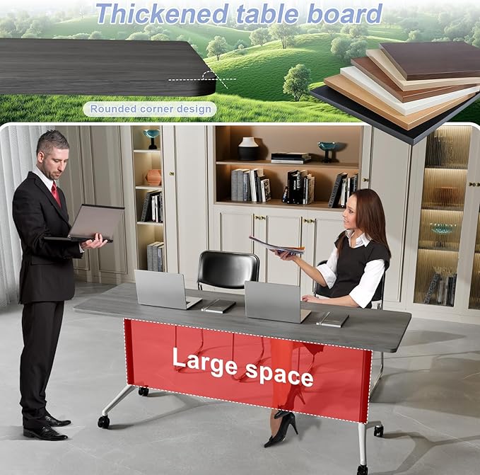 Conference Table Flip Top Mobile Conference Room Tables,Folding Conference Table with Wheels,Large Meeting Training Seminar Table Saving Space for Office Classroom(10C,55.1'')
