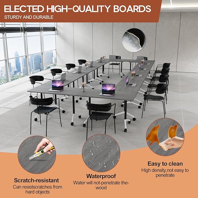 Folding Conference Table 4ft 5ft, Foldable Office Meeting Desk for 6 People, Multiple Sizes Colors Mobile Conference Room Table for Training Room School Business Furniture (6, Grey, 63in)
