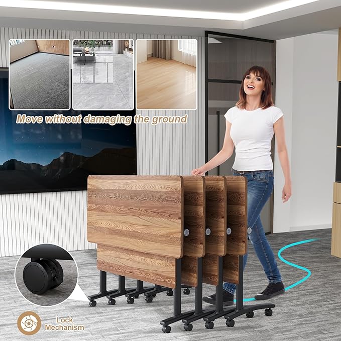 WYMHYZ Conference Table Flip Top Mobile Conference Room Tables,Folding Conference Table with Wheels,Large Meeting Training Seminar Table Saving Space for Office Classroom(4B,61'')