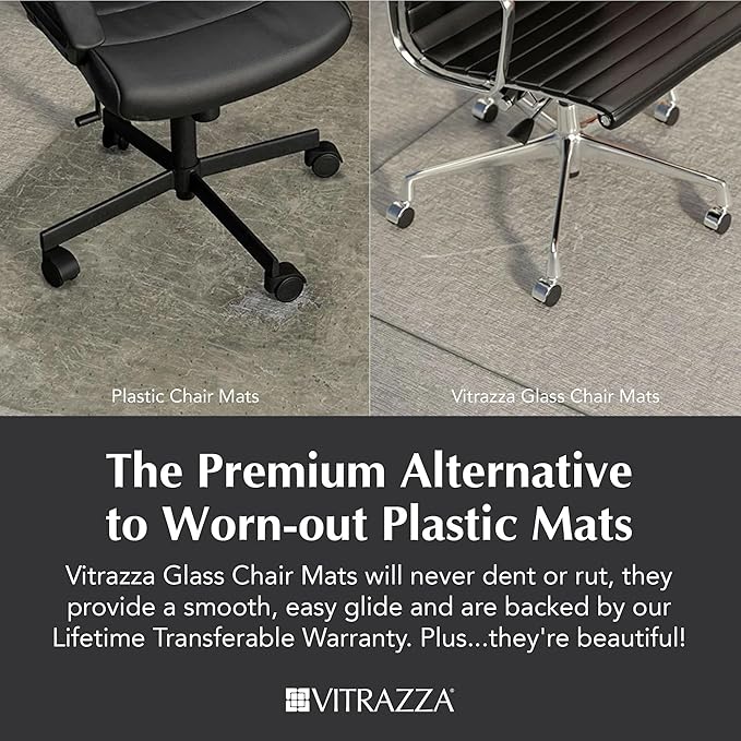 Vitrazza Glass Chair Mat 42” x 42” Superior ¼ Thick, Luminoso Low-Iron Ultra Clear, Certified Tempered Safety Glass, Delivers a Smooth Glide, Protects Carpet or Wood, Beautiful in Home or Office.