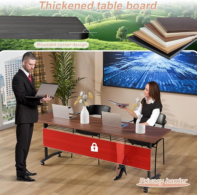 Conference Table Flip Top Mobile Conference Room Tables,Folding Conference Table with Wheels,Large Meeting Training Seminar Table Saving Space for Office Classroom(2D,70.8'')