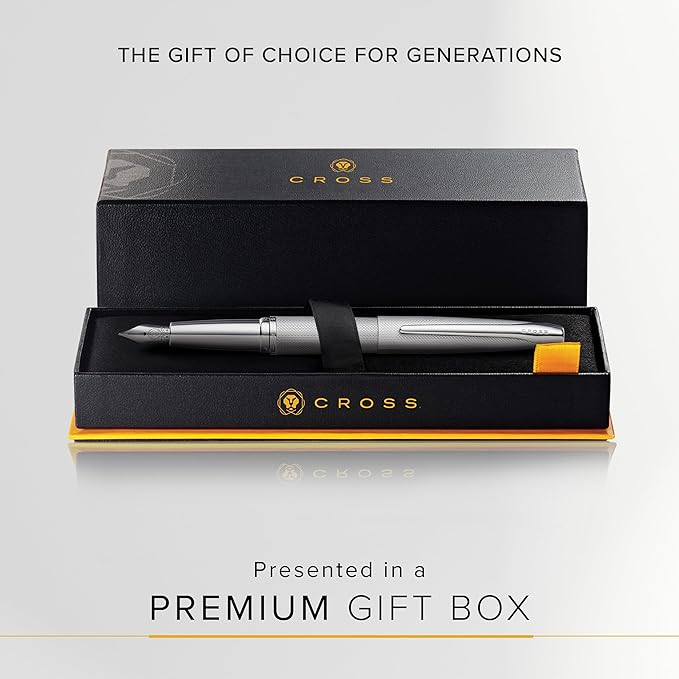Cross ATX Refillable Fountain Presented in a Luxury Gift Box - Medium Point, Black Ink, Sandblasted Titanium Gray