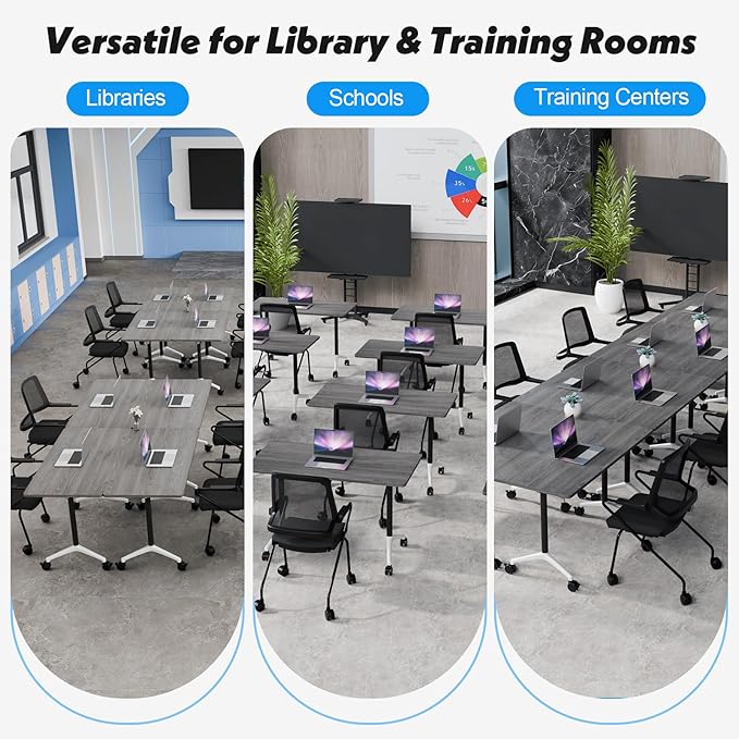 Goakwwuz Conference Room Table, Folding Conference Tables,Thicken Grey Tabletop,Flip Top Wooden Seminar Meeting Room Table for Conference Room Offices (4, Grey, 47.2“)