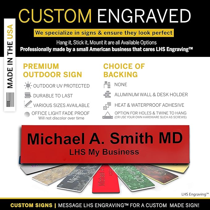 Engraved Custom Door Plate Red Plastic Office Door Sign with Black Letters - Made in USA 2x8 B14