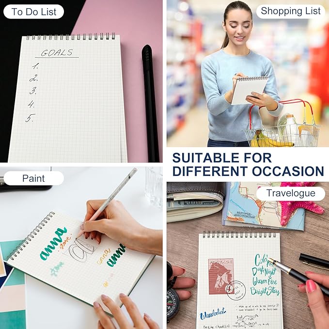Engrowtic 6 Pack Graph Paper Spiral Notepad A5 Top Wirebound Notepad Grid Notebook Steno Pads Memo Notebook Grid Paper 140 Pages for Writing Sketching Drawing Office Supplies (Black)