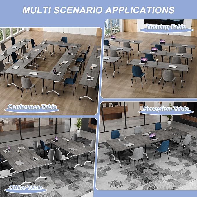 Conference Table Flip Top Mobile Conference Room Tables,Folding Conference Table with Wheels,Large Meeting Training Seminar Table Saving Space for Office Classroom(4C,55.1'')