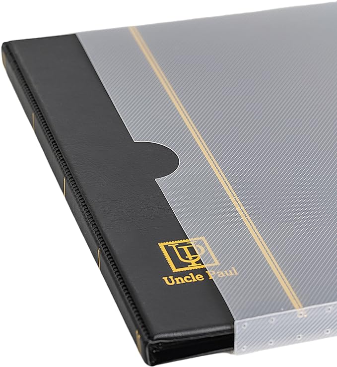 Stamp Albums 100 Pockets - Stockbooks with 50x197mm Sleeves, 10 Double Sided Black Page with Leatherette Padded Black Cover, Collection Storage Folder for Paper Money Postage Stamps AS0105BK
