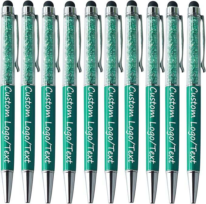 Yucold Customized Pens with Name/Logo - Touch Screen Stylus Ballpoint Pen, Perfect for Weddings, Business & Personalized Gifts (Peacock Green,300)