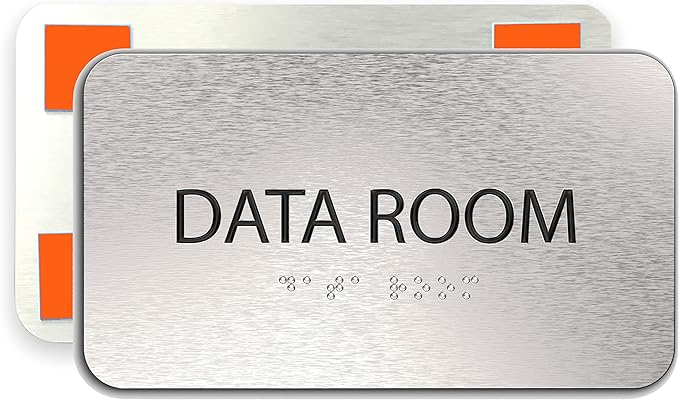 ADASigns Data Room Sign 7" W x 4" H - Durable Brushed Aluminum with Grade 2 Braille - Easy Installation with Strong Double Sided Tape - ADA Compliant Office & Businesses Signs for Wall