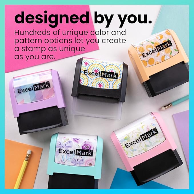 ExcelMark Address Stamp - Custom Return Address Stamp with Elegant Designs, Vibrant Colors & Patterns – Perfect for Mail, Invitations & Gifts (Black Mount, Foliage Edge)