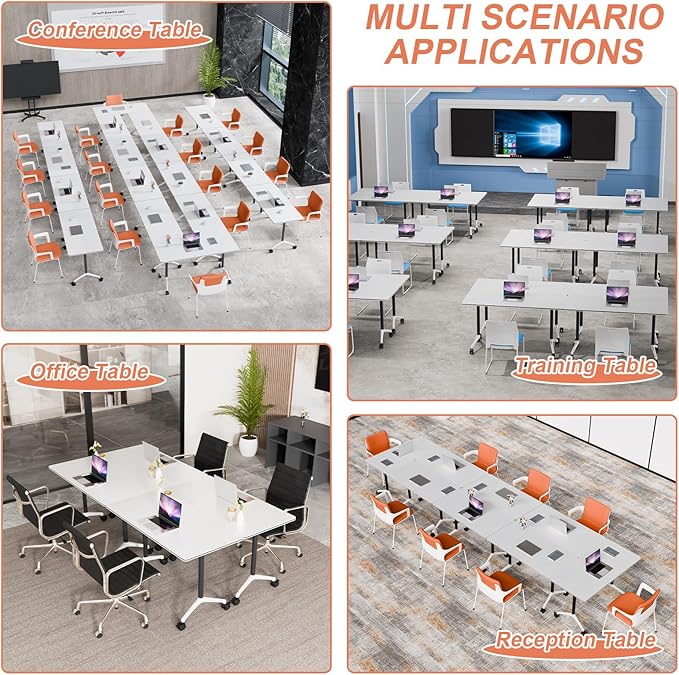 Conference Table Flip Top Mobile Conference Room Tables,Folding Conference Table with Wheels,Large Meeting Training Seminar Table Saving Space for Office Classroom(10A,47.2'')