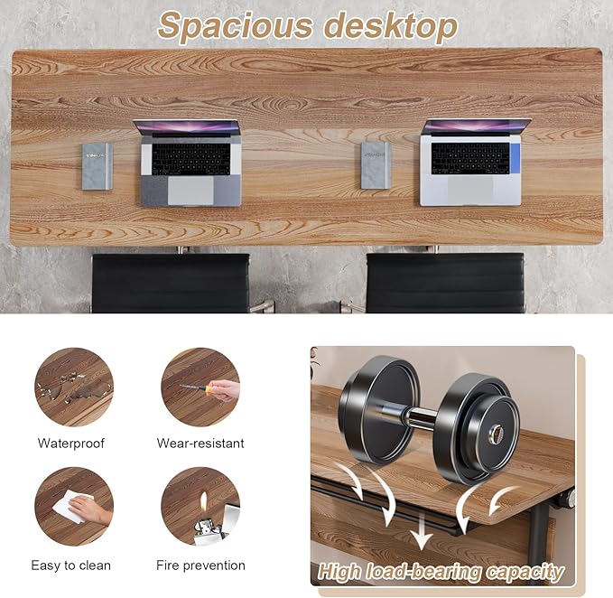 Conference Table Flip Top Mobile Conference Room Tables,Folding Conference Table with Wheels,Large Meeting Training Seminar Table Saving Space for Office Classroom(12B,47.2'')