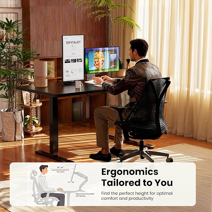 ErGear Height Adjustable Electric Standing Desk, 55 x 28 Inches Sit Stand up Desk, Large Memory Computer Home Office Desk with Two-Piece Desktop (Black)