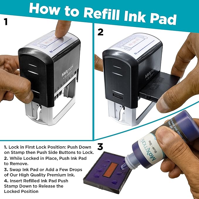 MaxMark Large Self-Inking Rubber Date Office Stamp with Mailed Phrase & Date - Blue Ink, 12-Year Band - Style 3