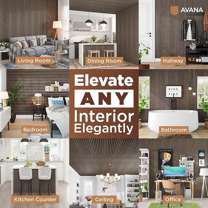 Avana Modern Acoustic Wood Wall Panels – 94.4 X 12.6 Inch Walnut Acoustic Panels 1 PC – Wall Panels For Interior Wall Decor For Homes, Offices, Studios – Sturdy And Durable Wood Panels For Wall
