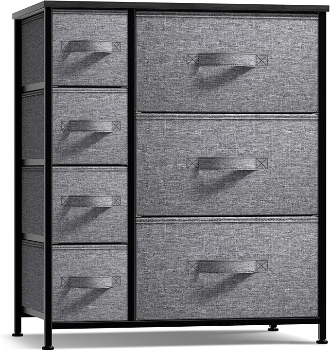 Sorbus Dresser with 7 Drawers - Chest Organizer Tower Unit with Steel Frame, Wood Top, Easy Pull Fabric Bins - Storage Furniture for Bedroom, Hallway, Closet & Office Organization