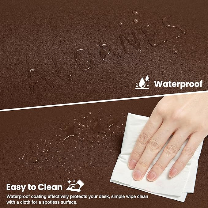 ALOANES Waterproof Mouse Pad with Durable Stitched Edge, XXXL Gaming Keyboard Pad, Non-Slip Rubber Base Mouse Mat, Extended Desk pad for Gamer, Office & Home, Brown Mousepad 35.4''x 15.7''x 0.12''
