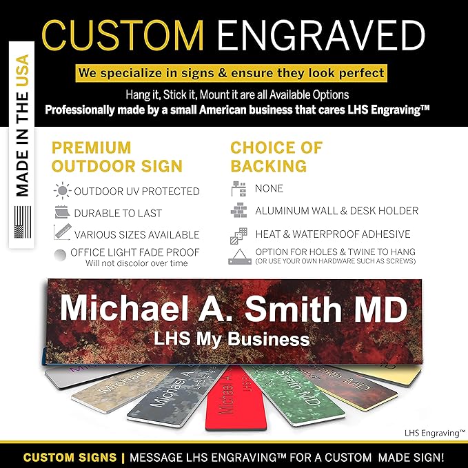 Engraved Door Signs for Office Personalized Rustico Granite Plastic Door Plaque White Letters - Made in USA 2x12 S2